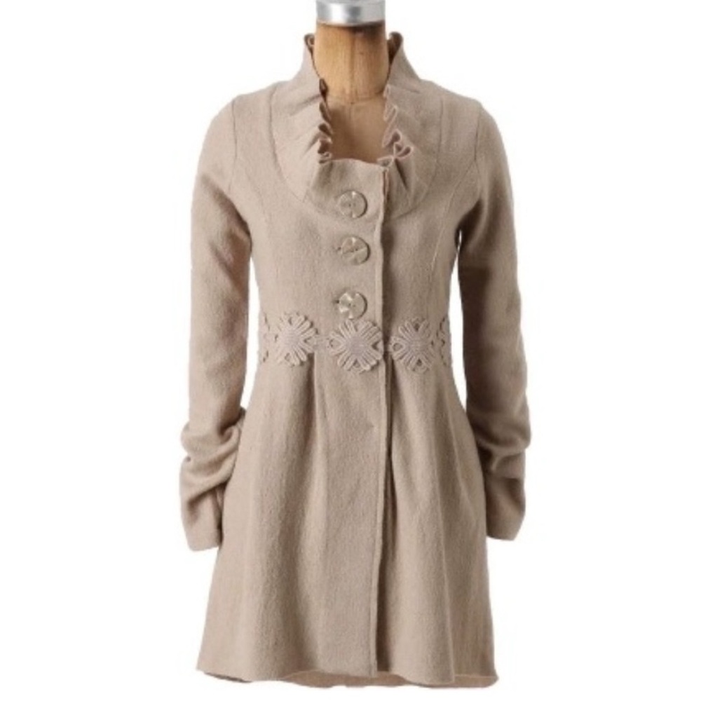 Charlie & Robin Anthropologie Beige Wool Button Front Sweater Coat